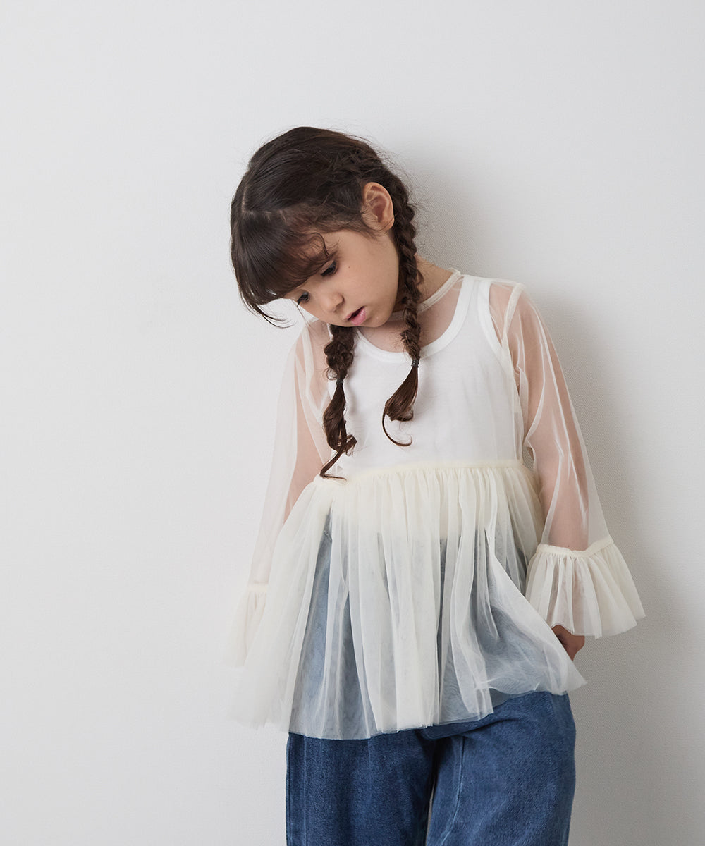 チュールフリルブラウス