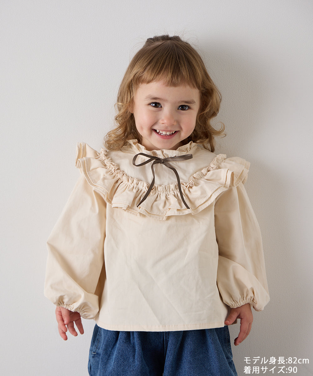 フロントリボンフリルカラーブラウス