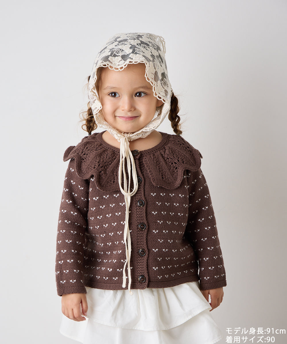 フリルカラージャガードニットカーディガン