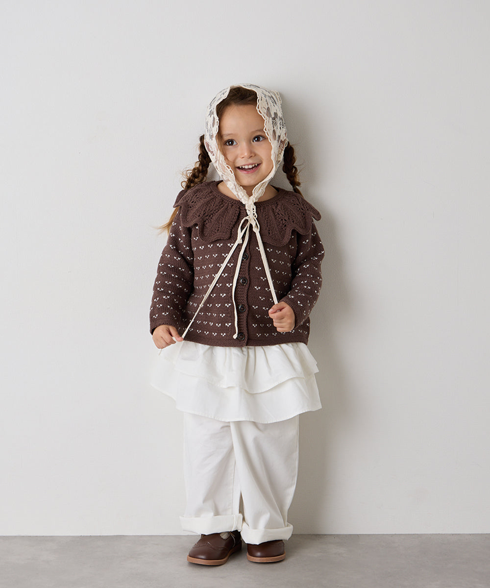 フリルカラージャガードニットカーディガン