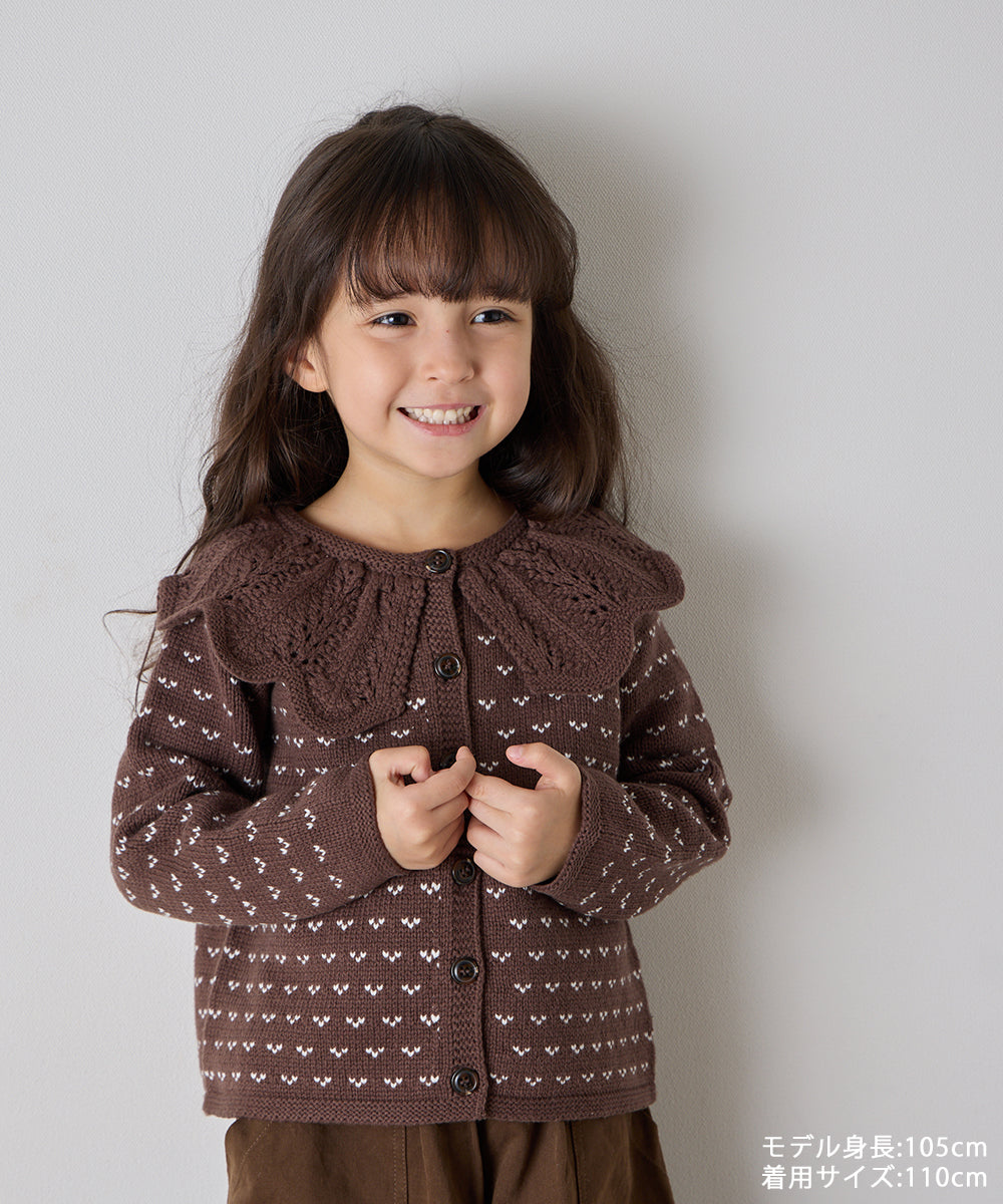 フリルカラージャガードニットカーディガン