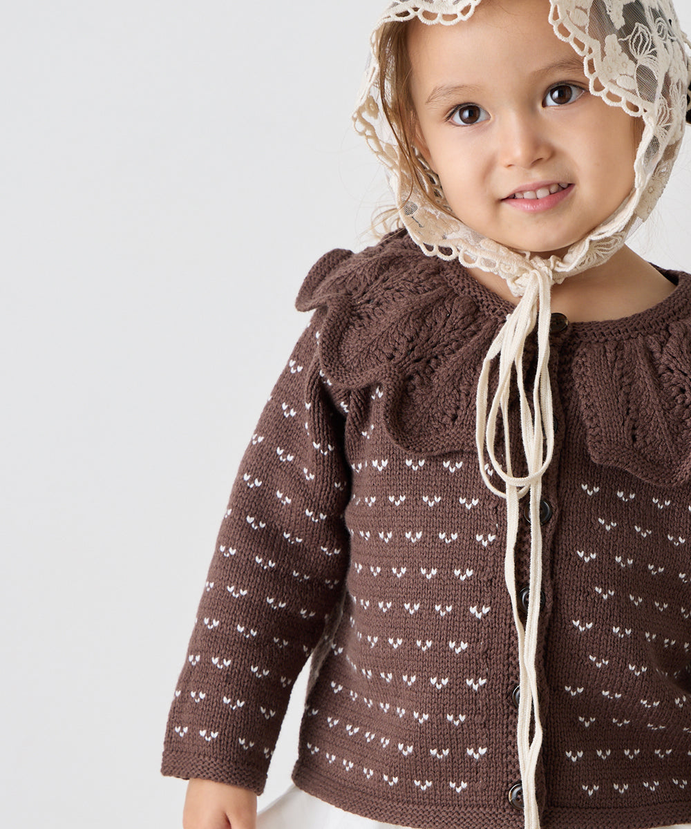 フリルカラージャガードニットカーディガン