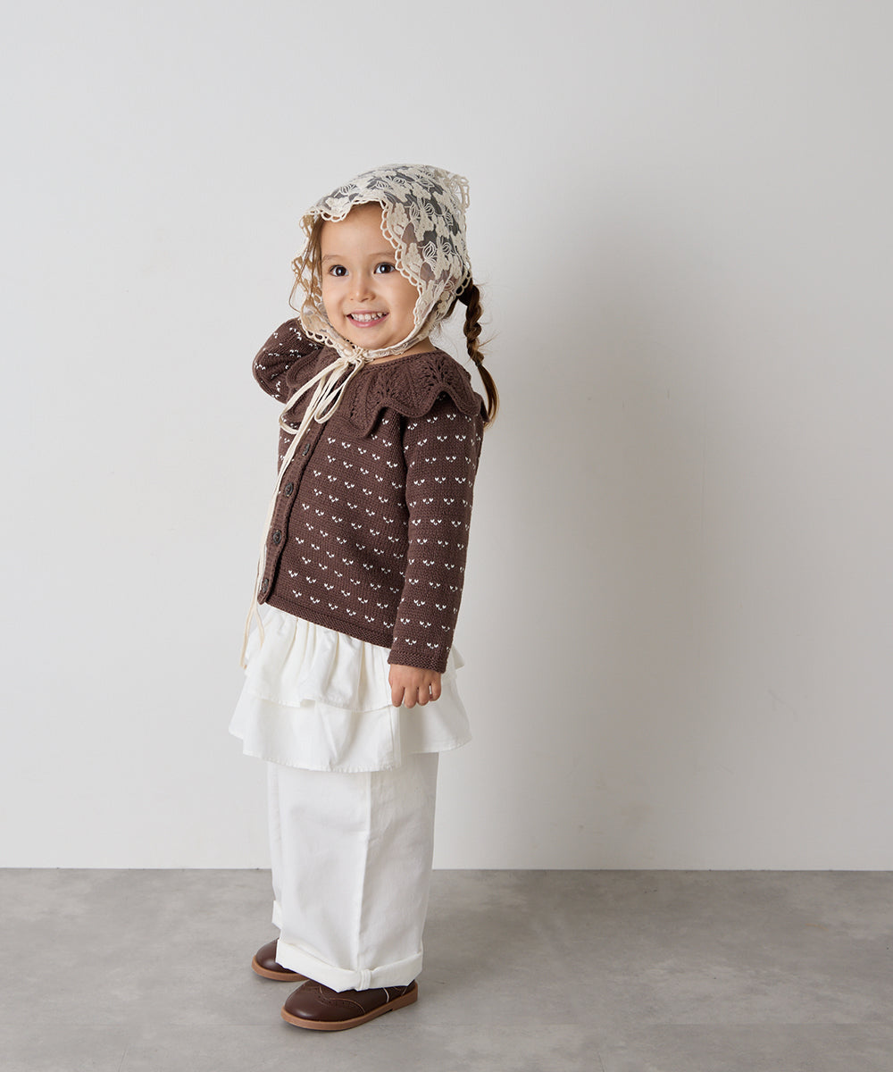 フリルカラージャガードニットカーディガン