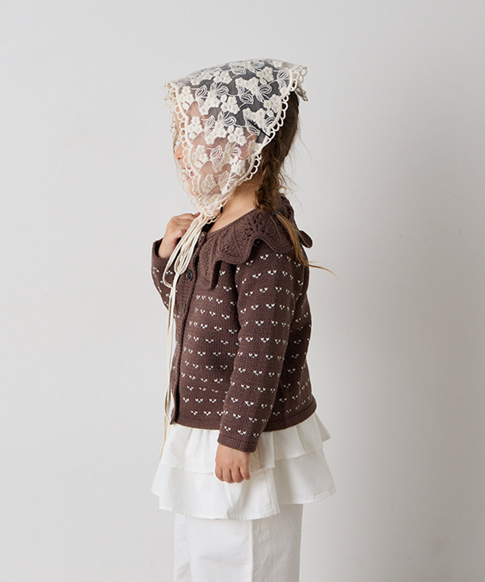 フリルカラージャガードニットカーディガン