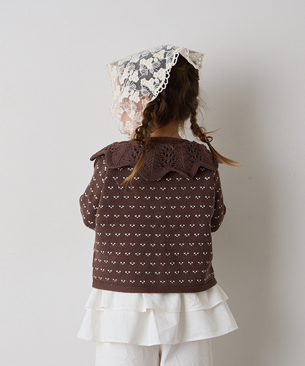 フリルカラージャガードニットカーディガン