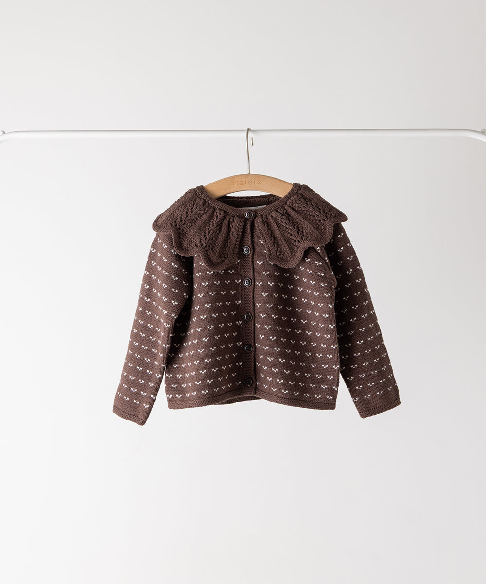 フリルカラージャガードニットカーディガン