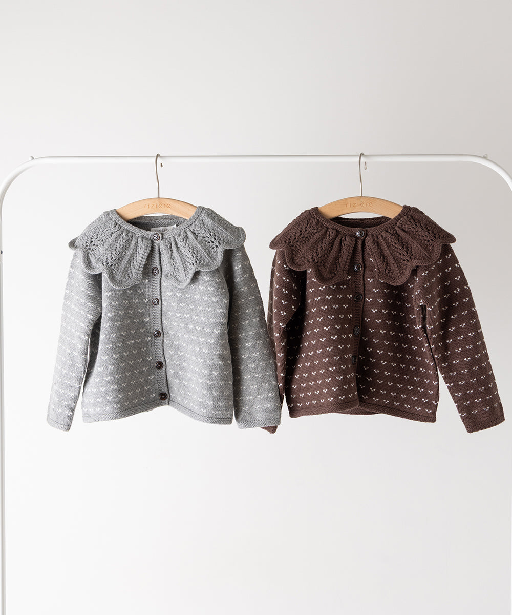 フリルカラージャガードニットカーディガン