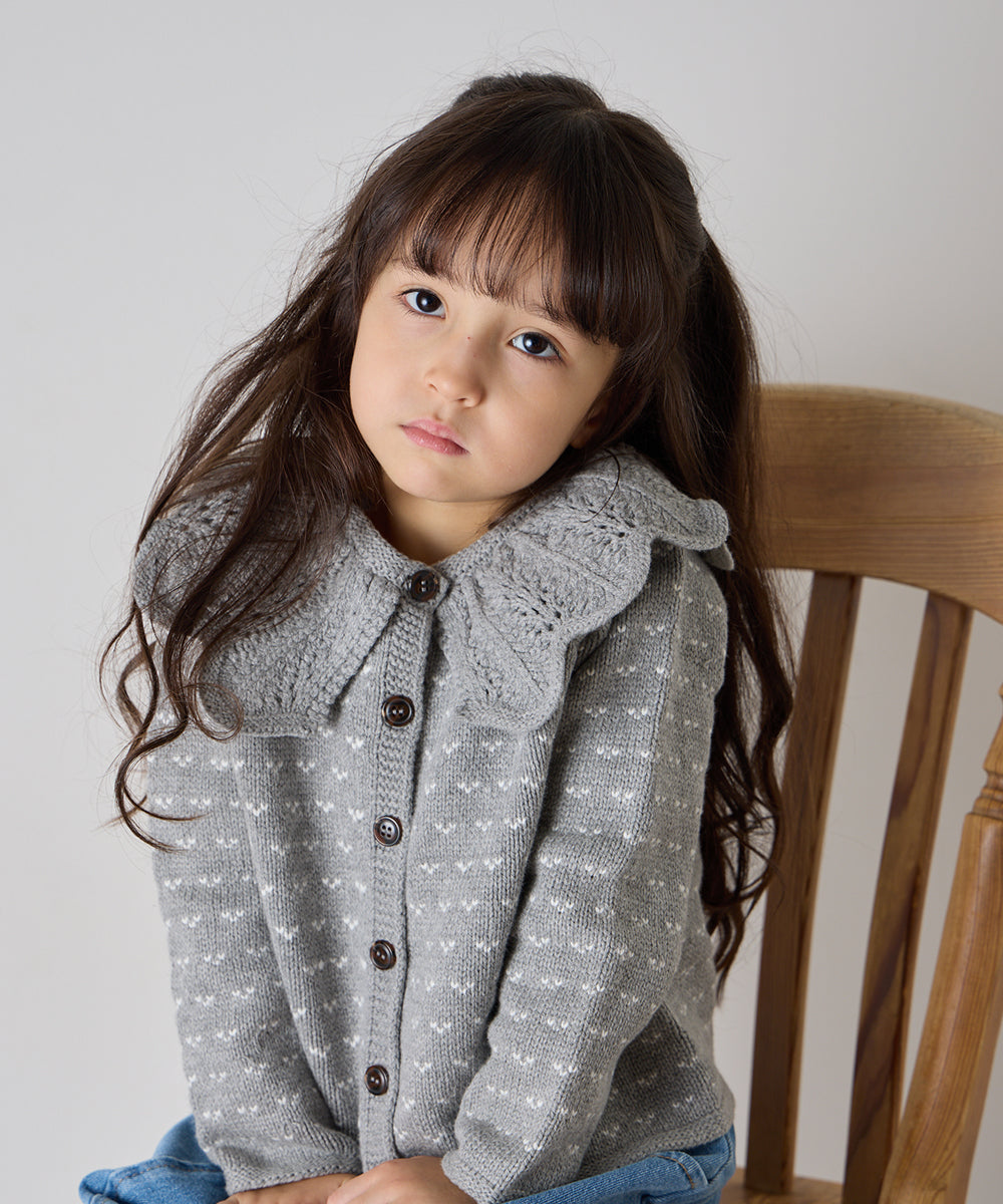 フリルカラージャガードニットカーディガン