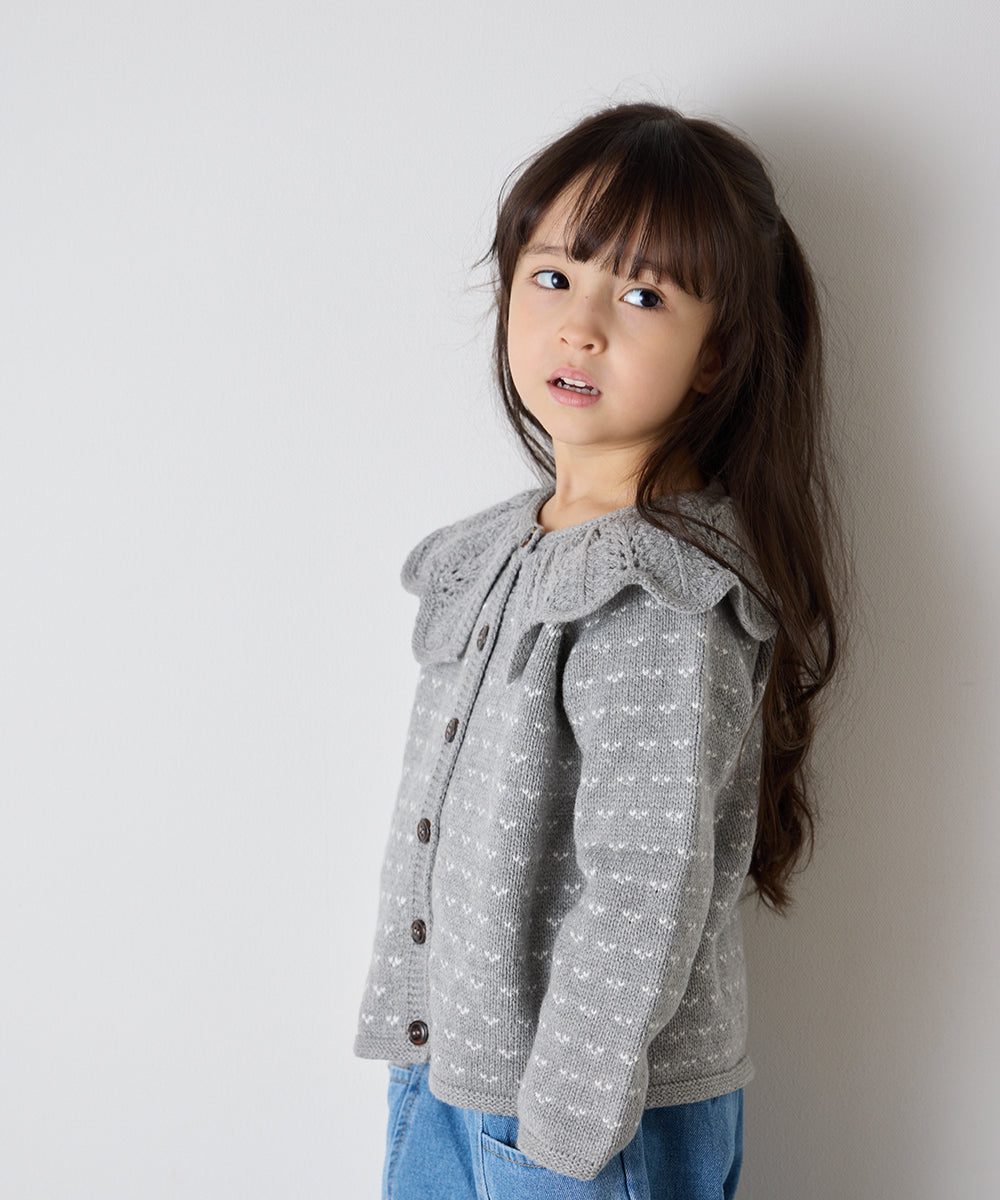 フリルカラージャガードニットカーディガン