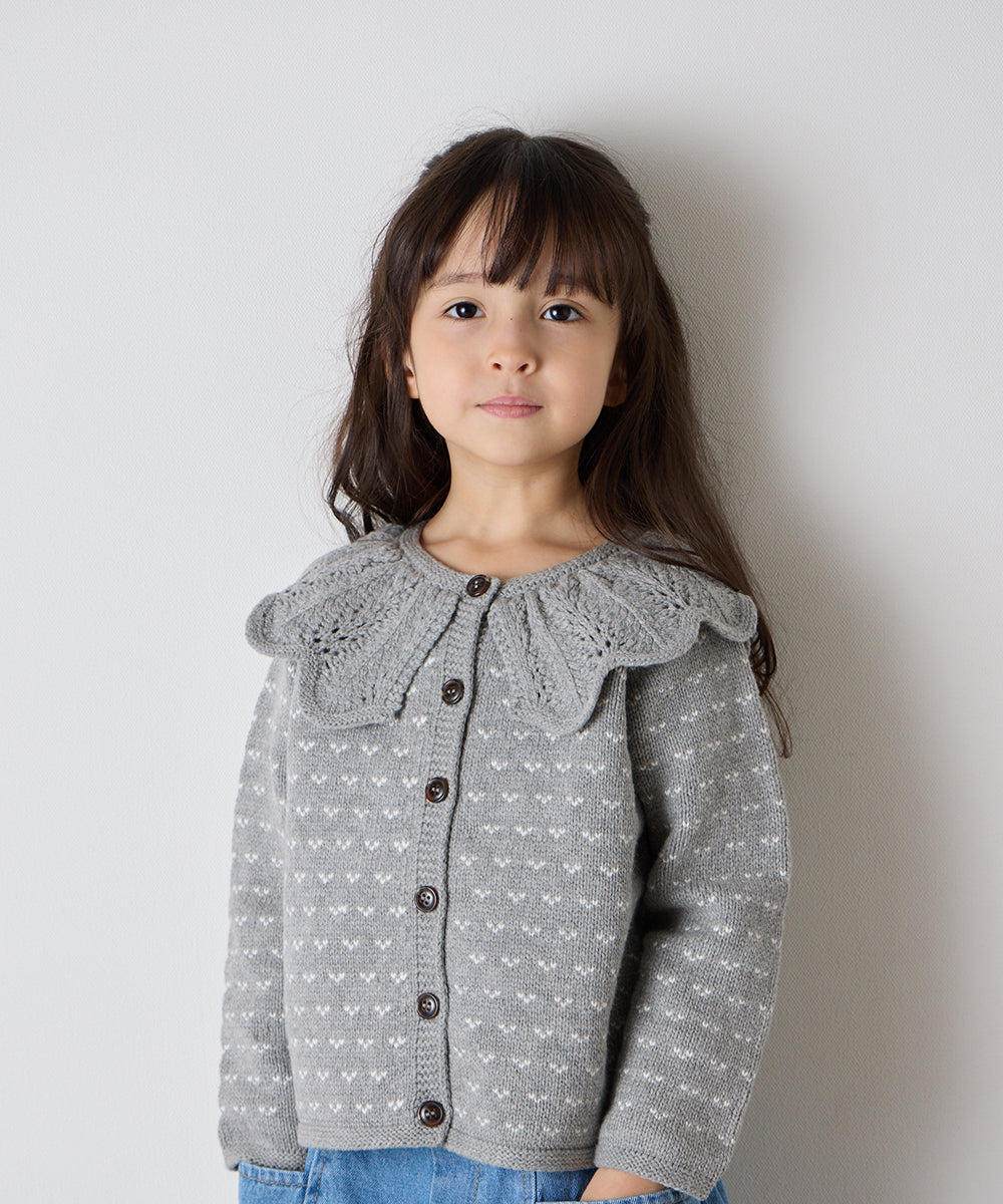 フリルカラージャガードニットカーディガン