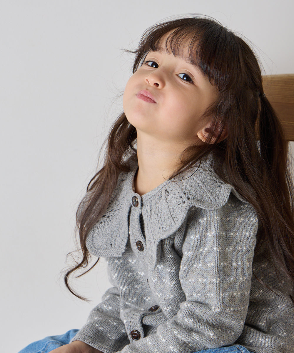 フリルカラージャガードニットカーディガン