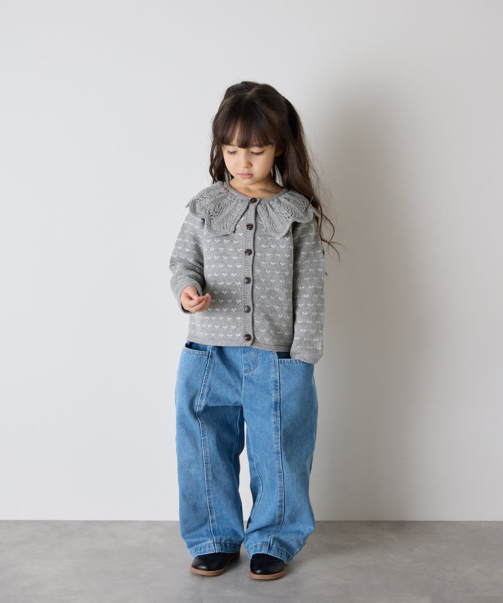 フリルカラージャガードニットカーディガン