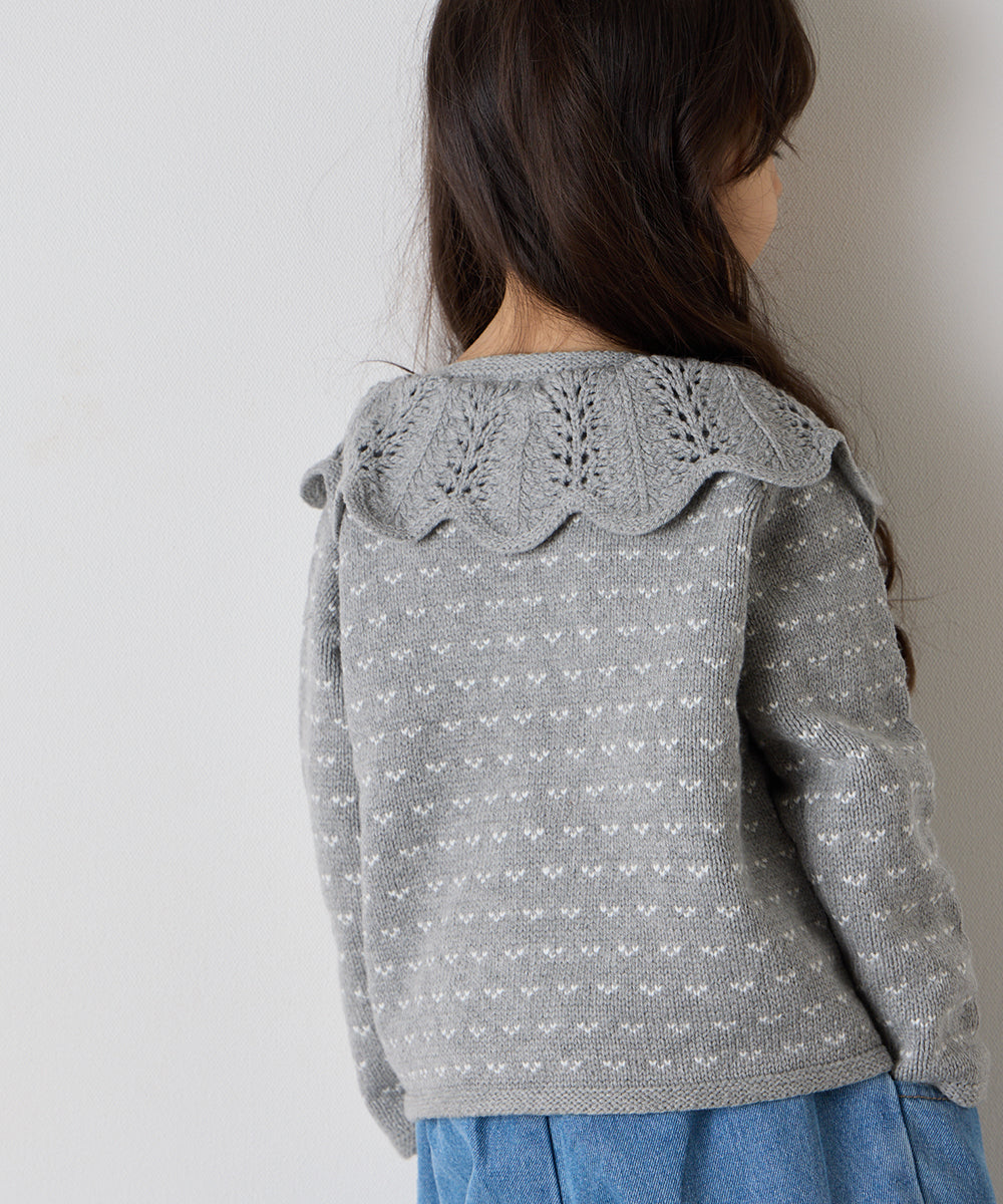 フリルカラージャガードニットカーディガン