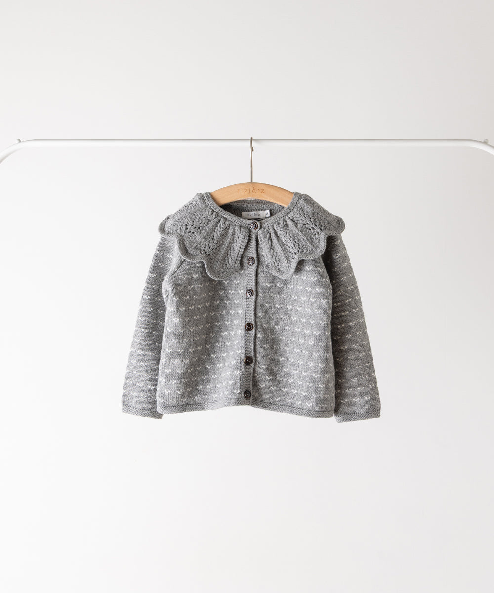 フリルカラージャガードニットカーディガン