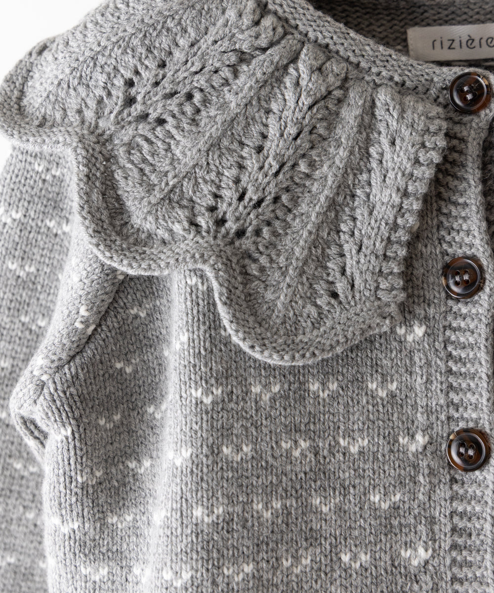 フリルカラージャガードニットカーディガン