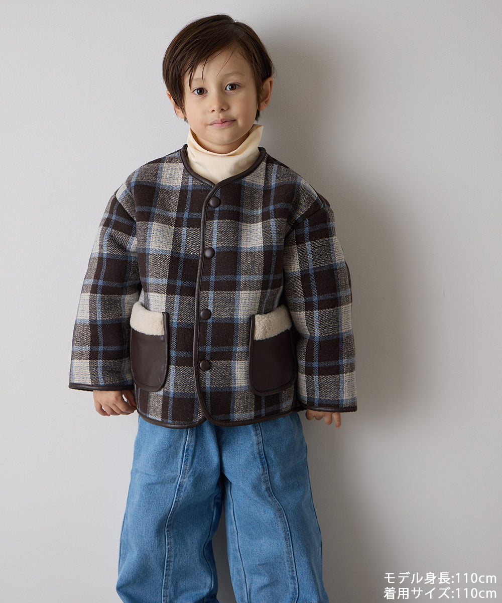 レザーパイピングチェックボアジャケット