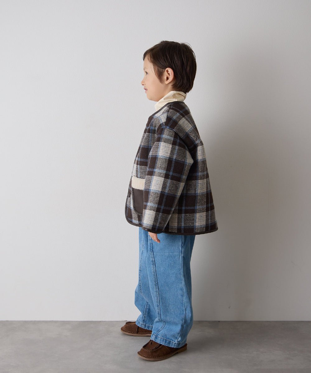 レザーパイピングチェックボアジャケット