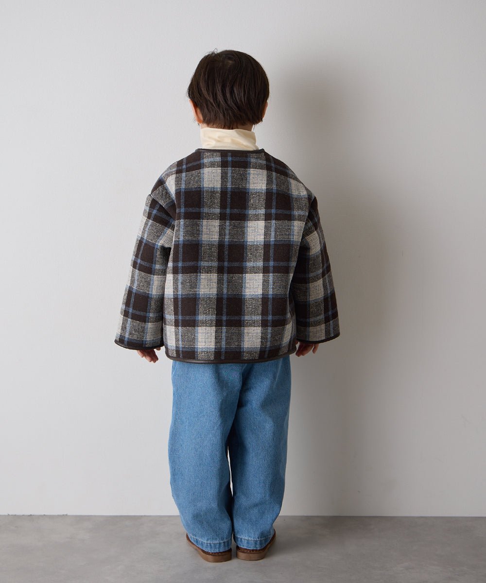 レザーパイピングチェックボアジャケット