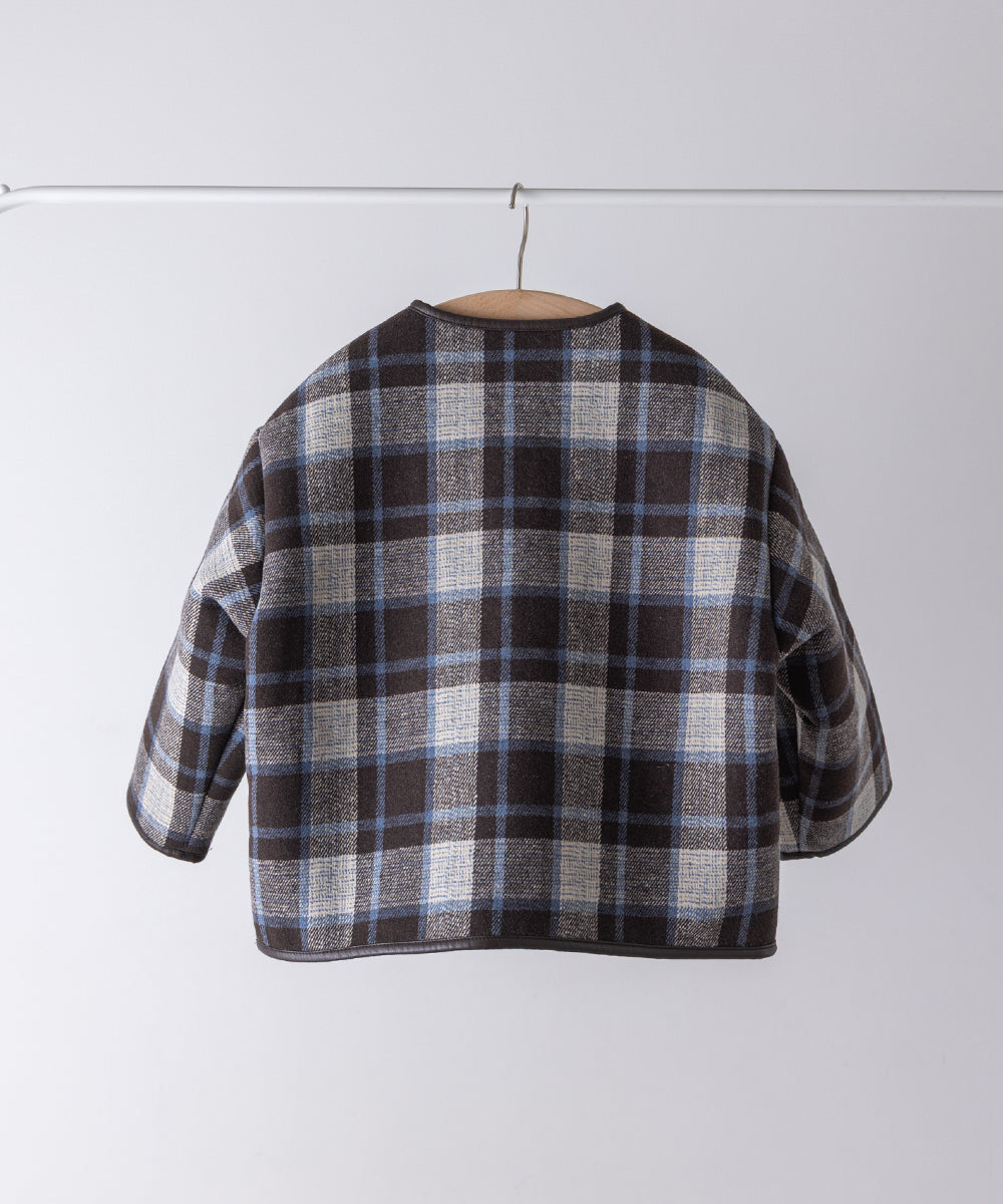 レザーパイピングチェックボアジャケット