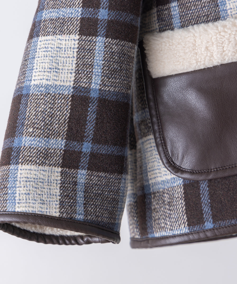 レザーパイピングチェックボアジャケット