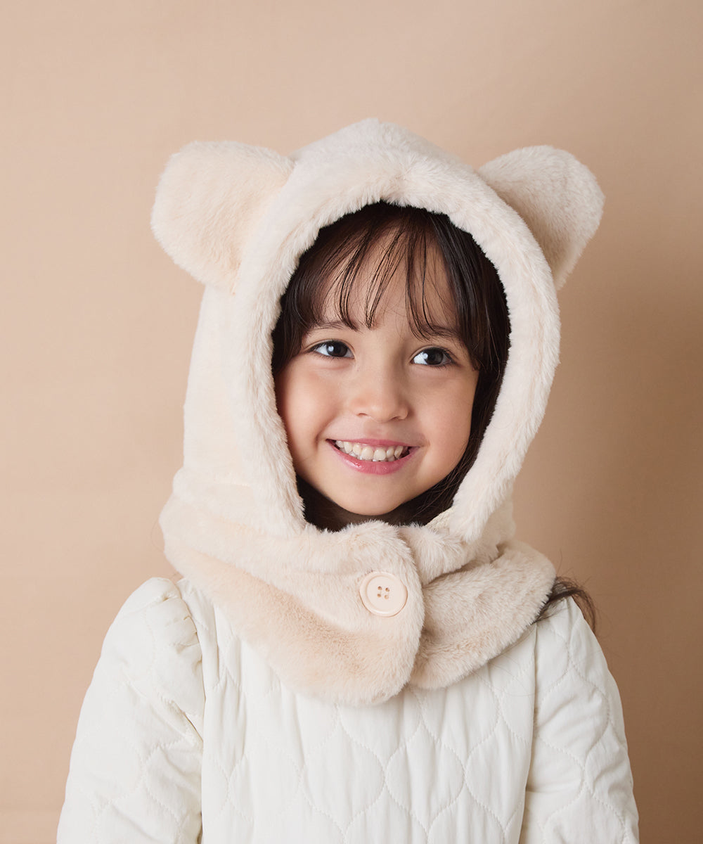 巾着収納くま耳ファー帽子