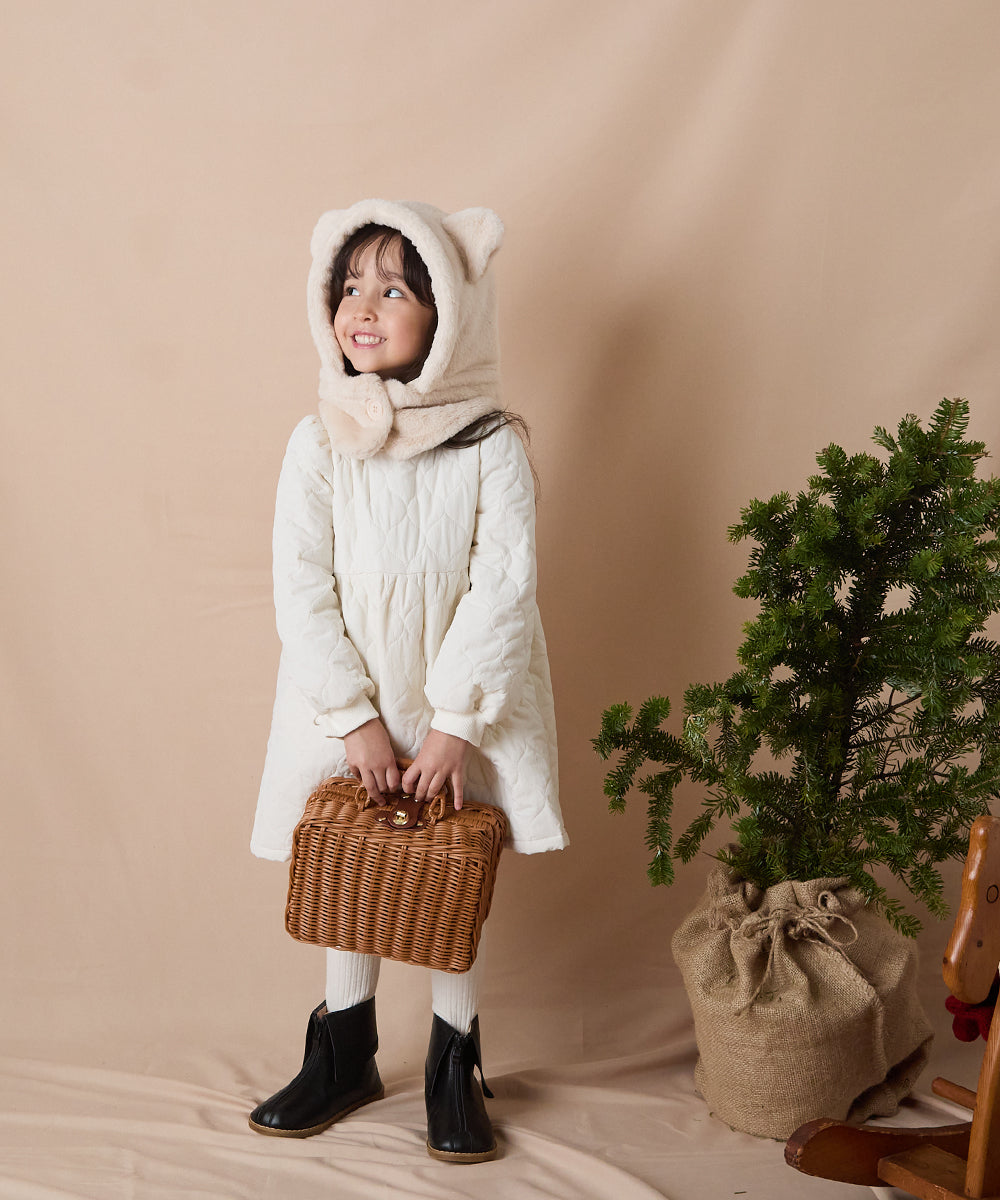 巾着収納くま耳ファー帽子