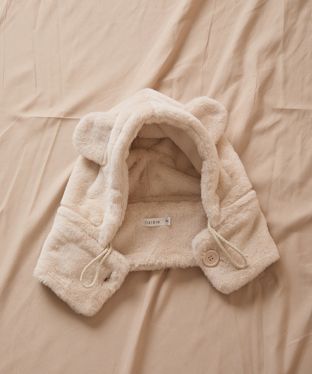 巾着収納くま耳ファー帽子