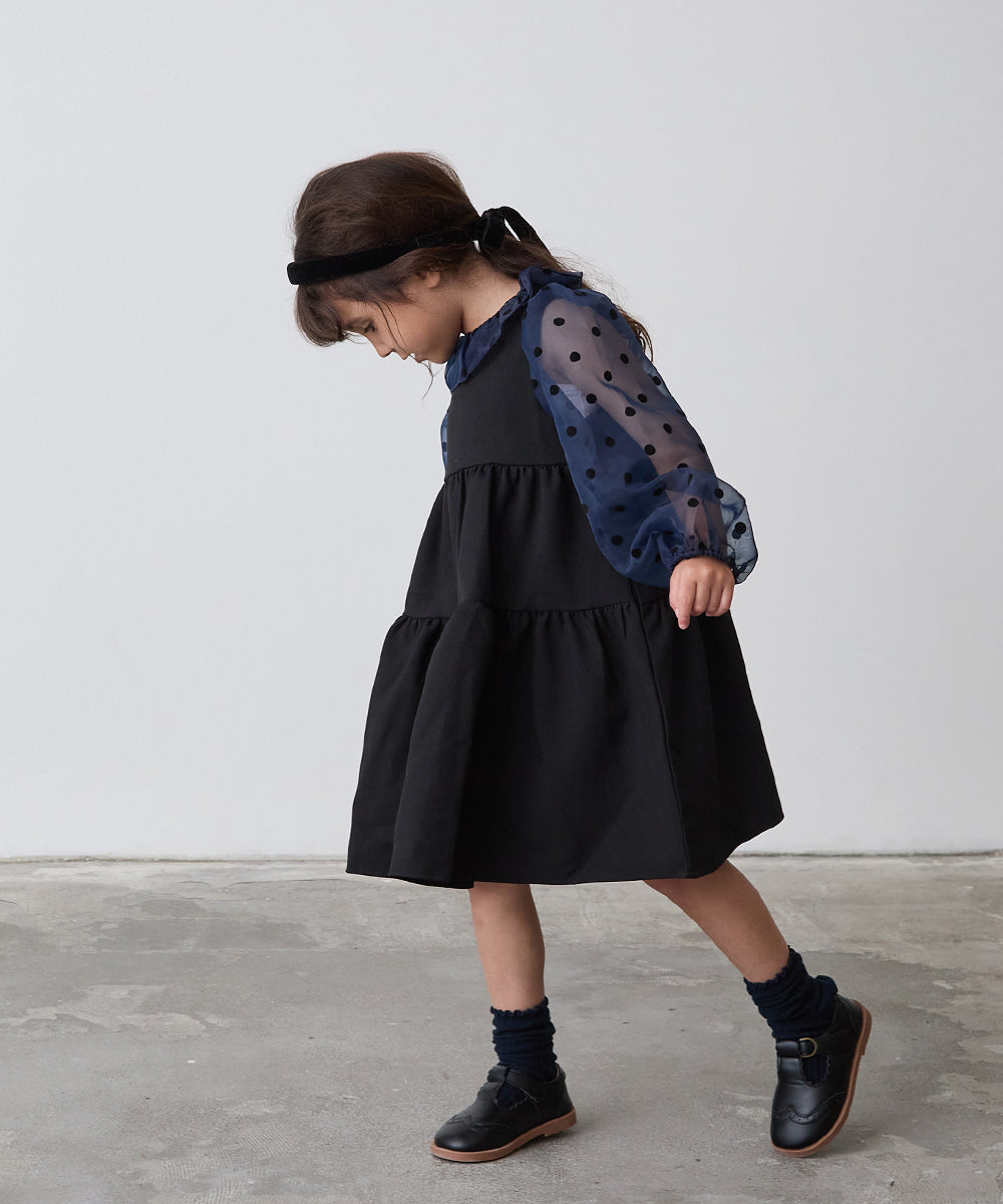 ドット柄シフォンドッキングティアードセレモニーワンピース