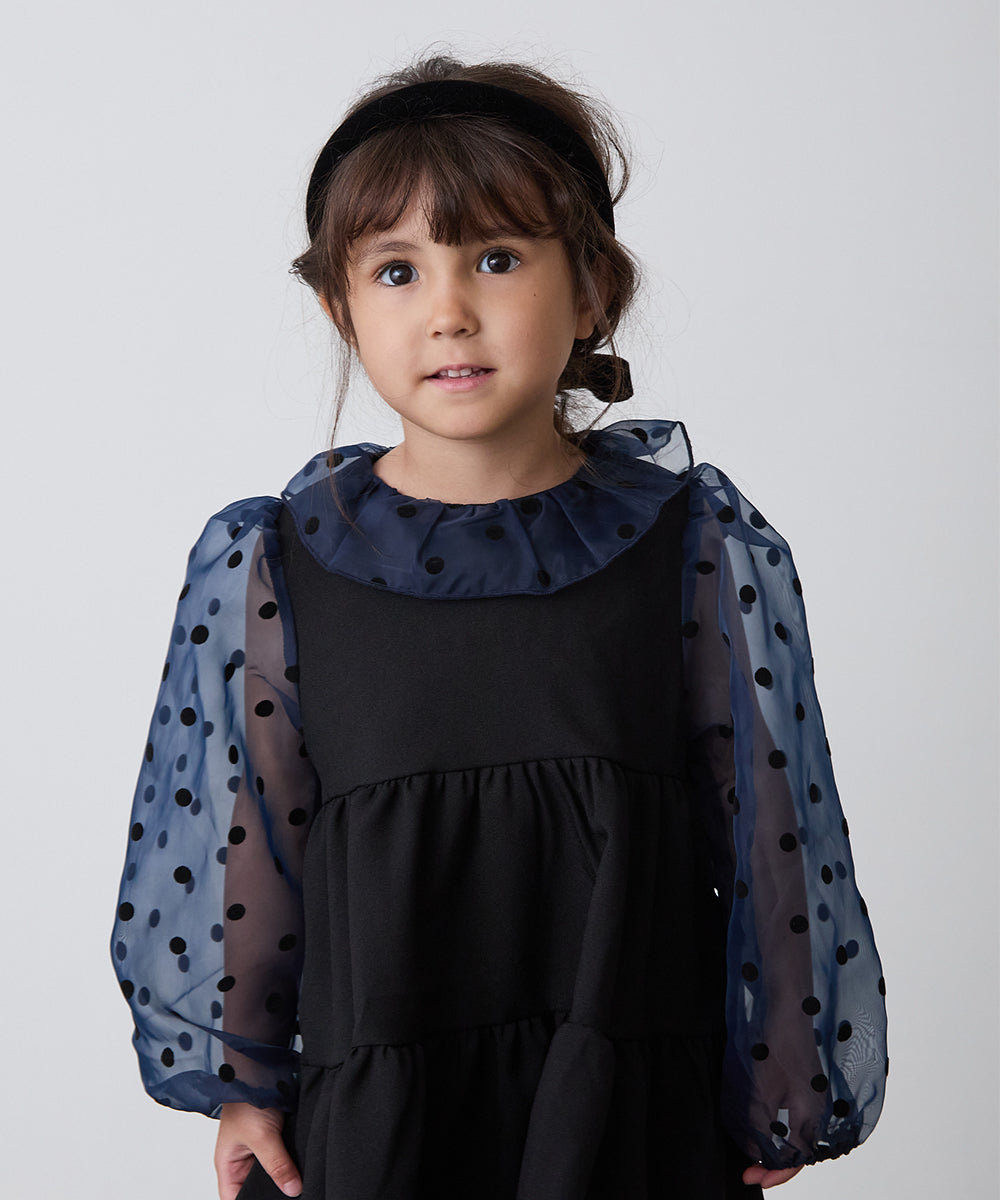 ドット柄シフォンドッキングティアードセレモニーワンピース