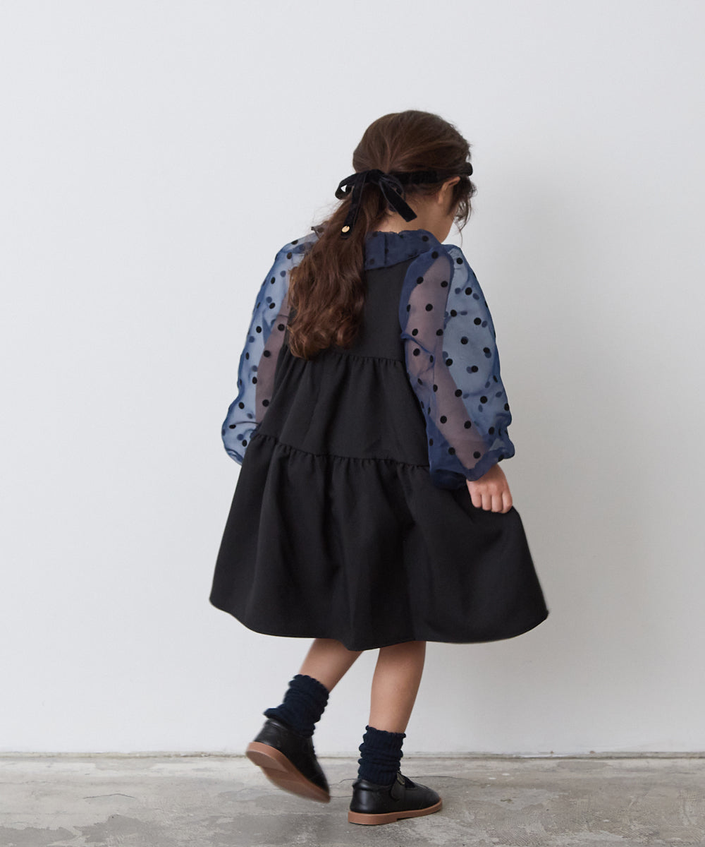 ドット柄シフォンドッキングティアードセレモニーワンピース