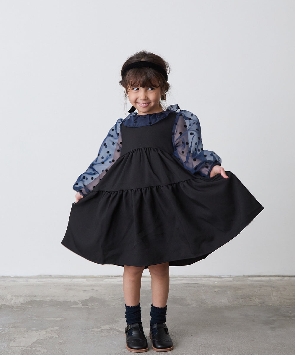 ドット柄シフォンドッキングティアードセレモニーワンピース