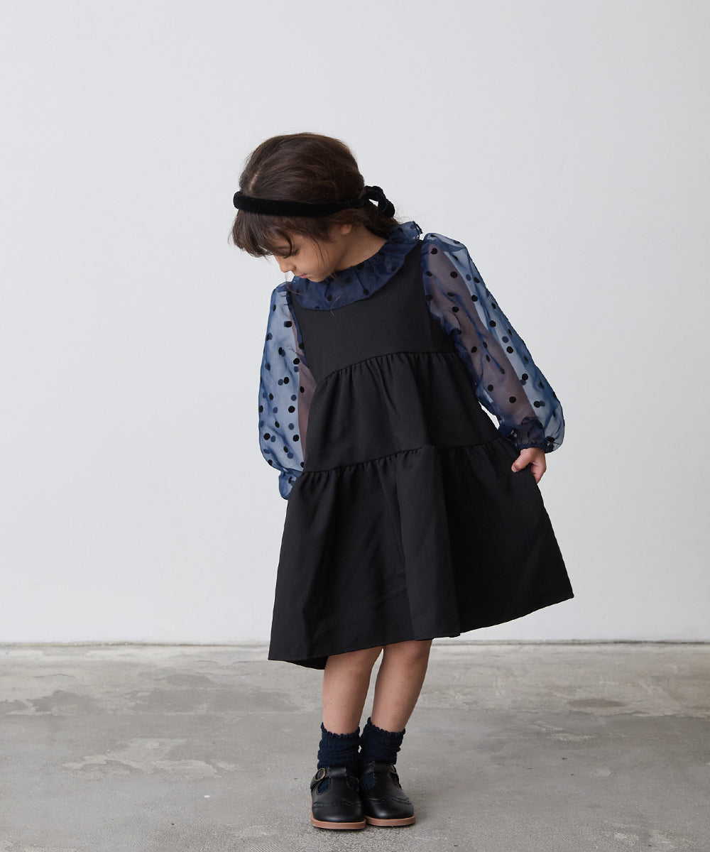 ドット柄シフォンドッキングティアードセレモニーワンピース