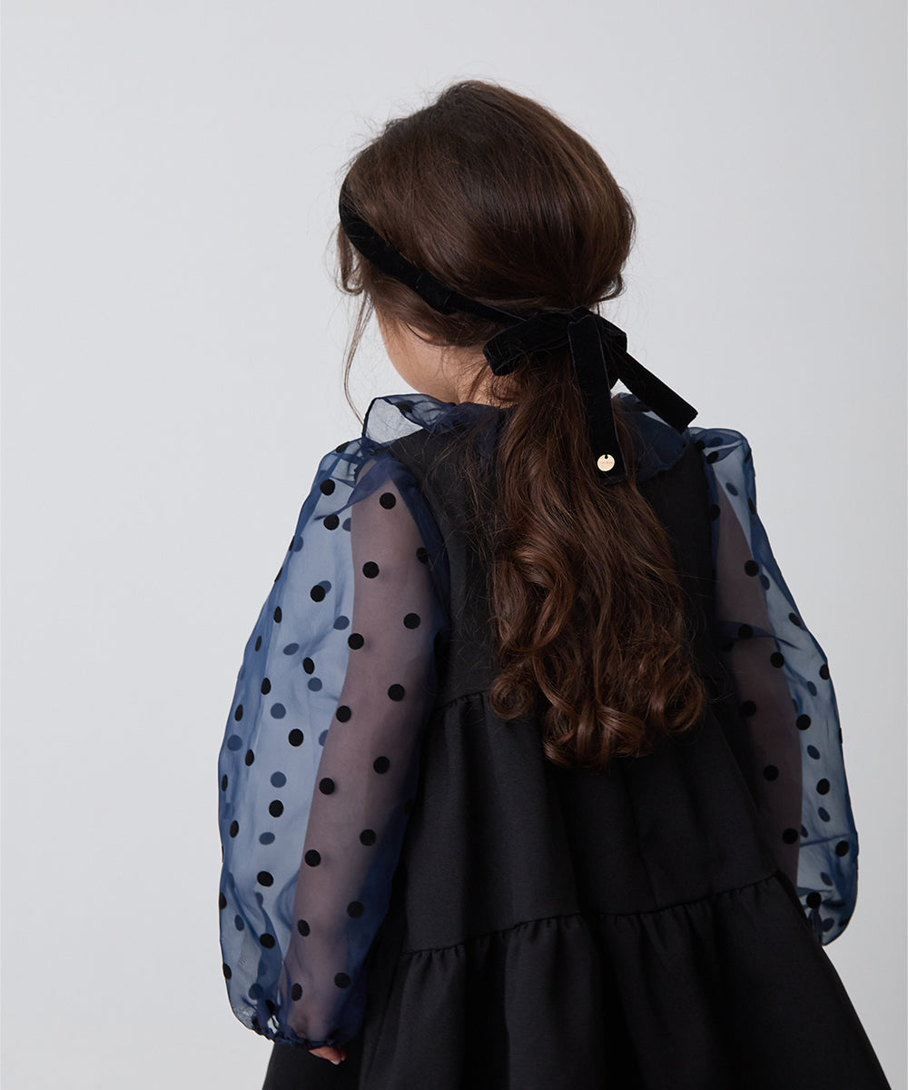 ドット柄シフォンドッキングティアードセレモニーワンピース