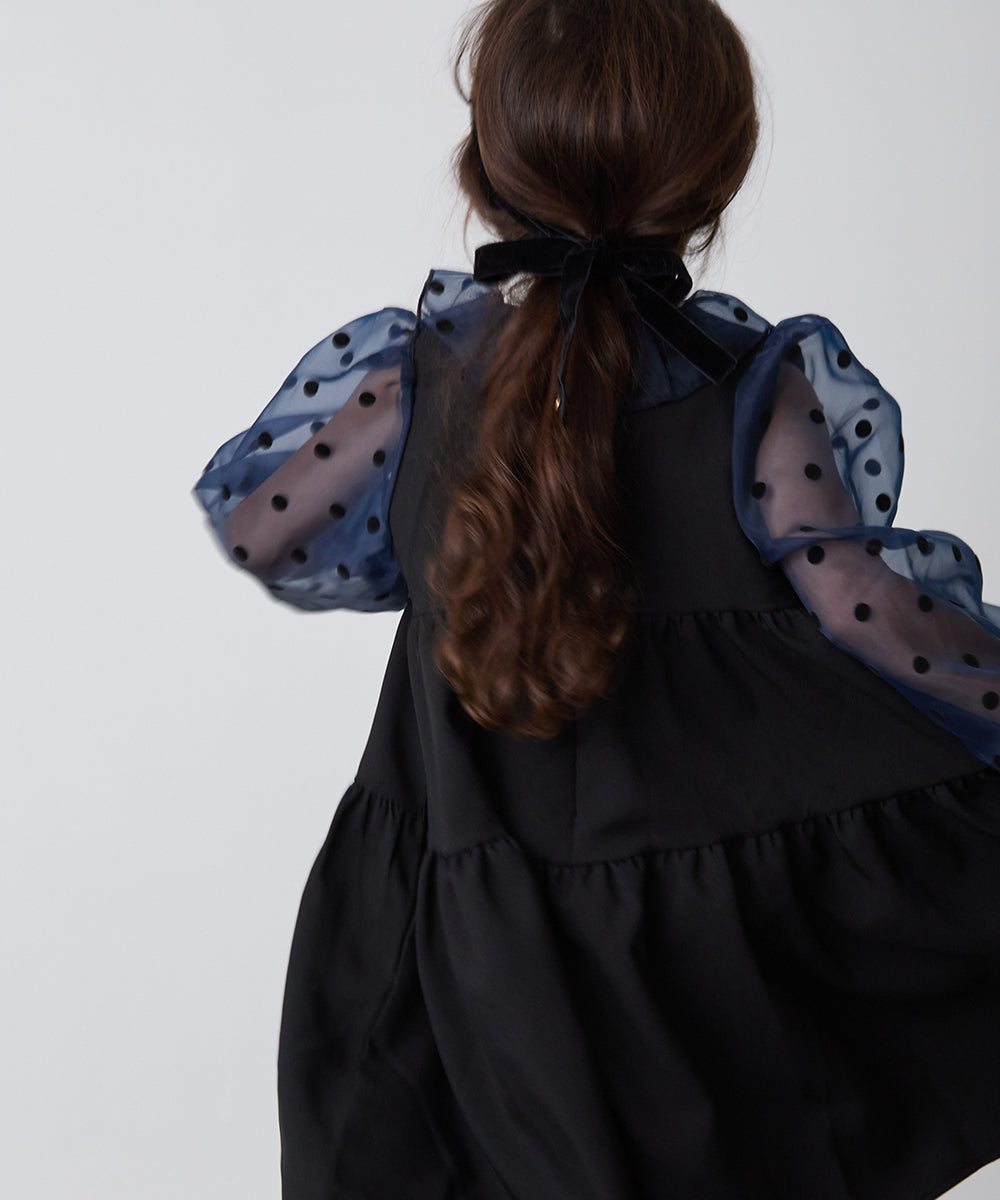 ドット柄シフォンドッキングティアードセレモニーワンピース