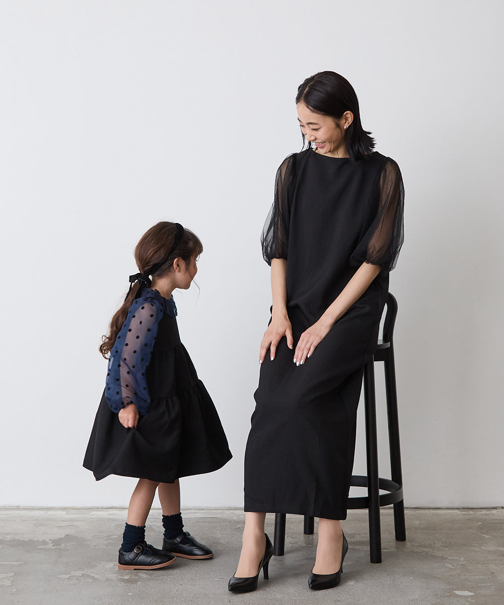 ドット柄シフォンドッキングティアードセレモニーワンピース