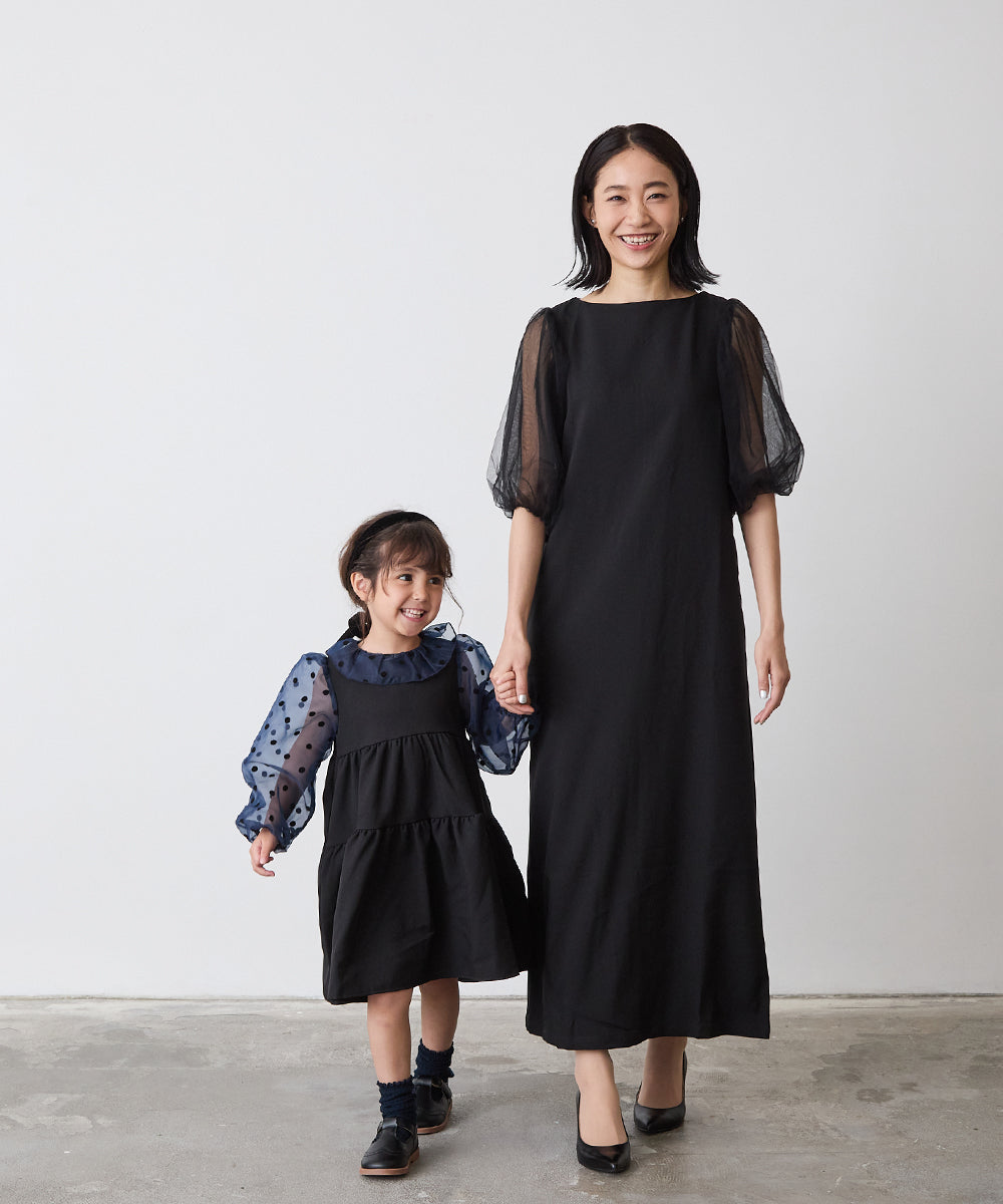 ドット柄シフォンドッキングティアードセレモニーワンピース