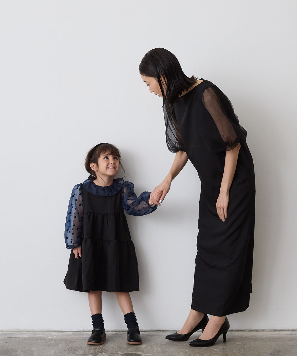 ドット柄シフォンドッキングティアードセレモニーワンピース