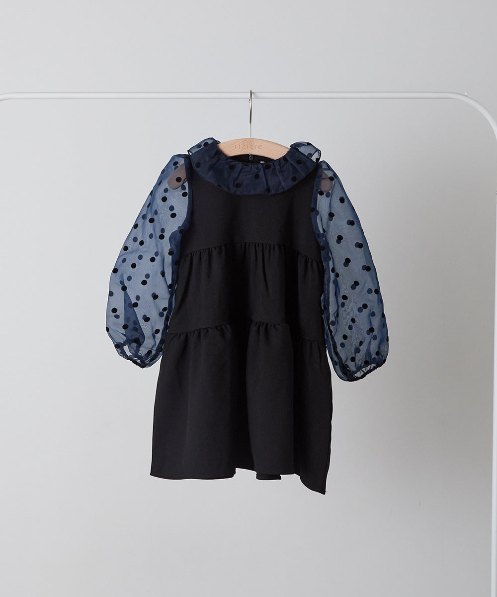 ドット柄シフォンドッキングティアードセレモニーワンピース