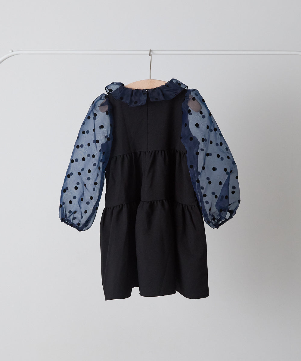 ドット柄シフォンドッキングティアードセレモニーワンピース