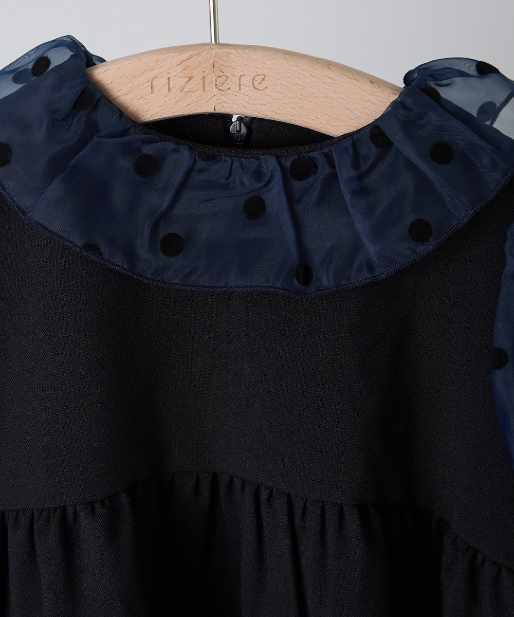 ドット柄シフォンドッキングティアードセレモニーワンピース