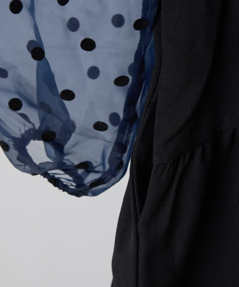 ドット柄シフォンドッキングティアードセレモニーワンピース