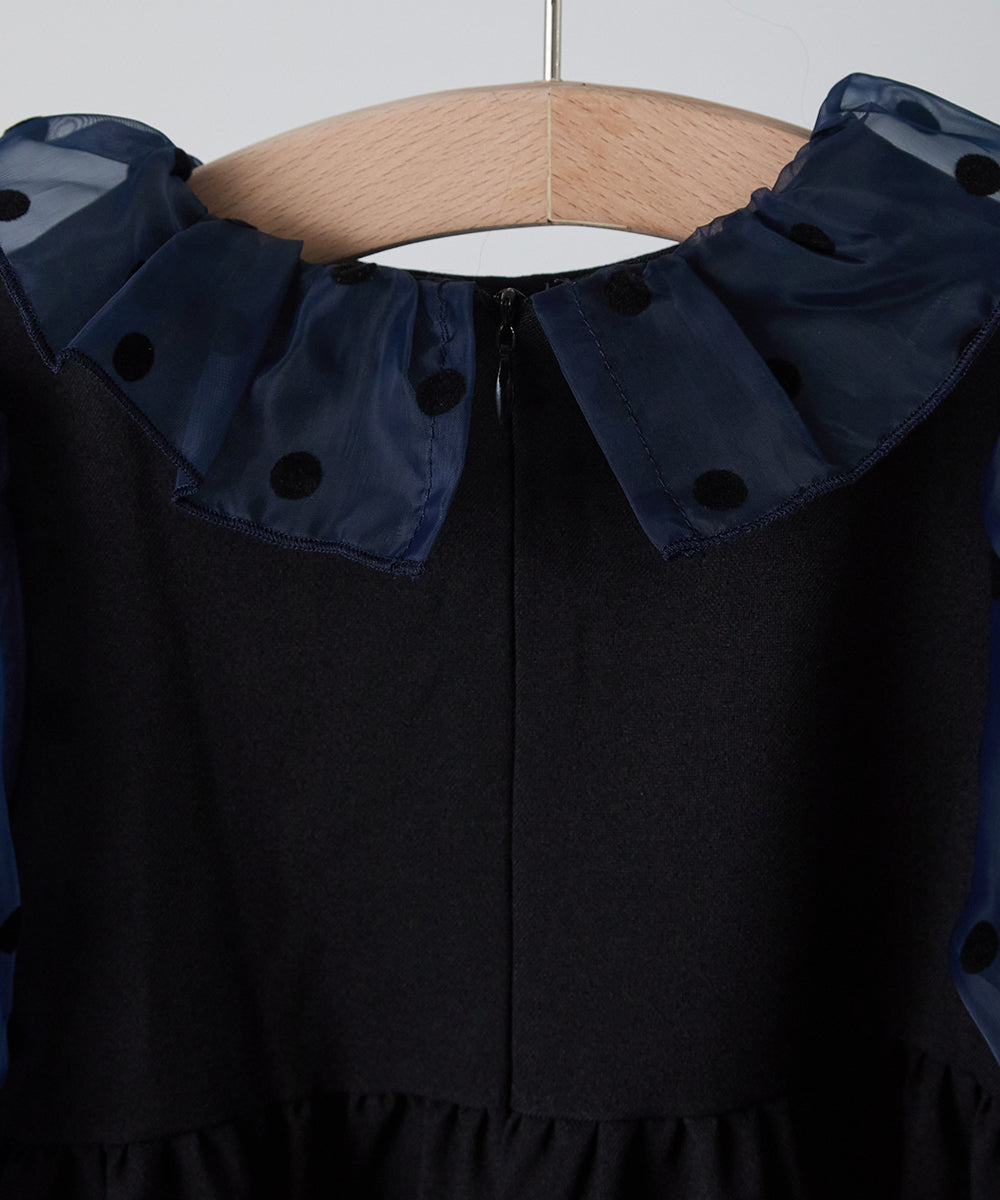 ドット柄シフォンドッキングティアードセレモニーワンピース