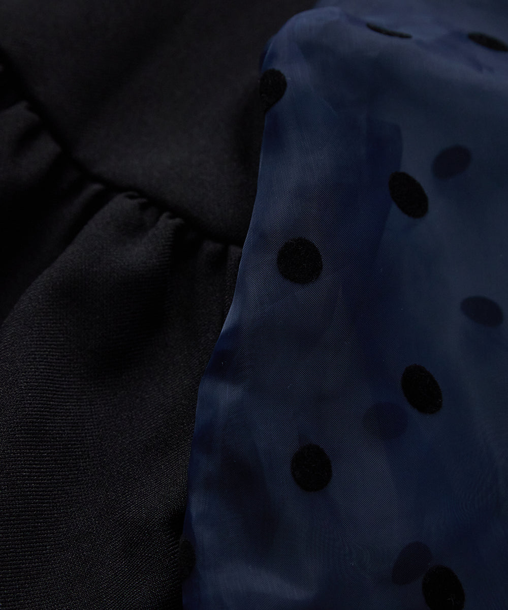 ドット柄シフォンドッキングティアードセレモニーワンピース