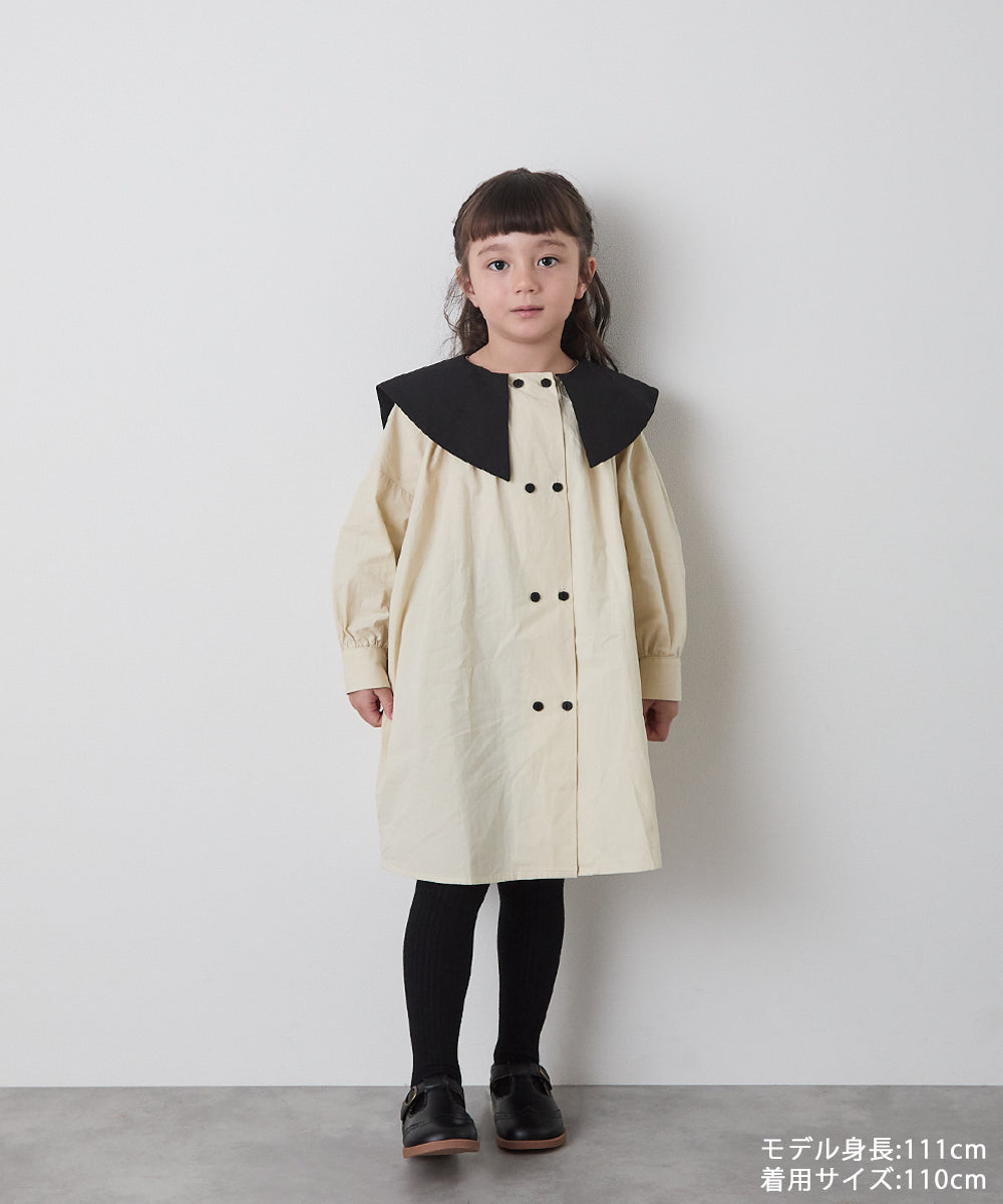 ダブルボタンバイカラー襟ワンピース