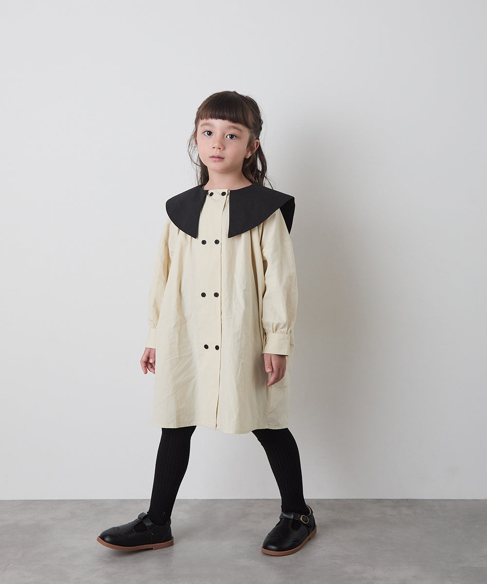 ダブルボタンバイカラー襟ワンピース