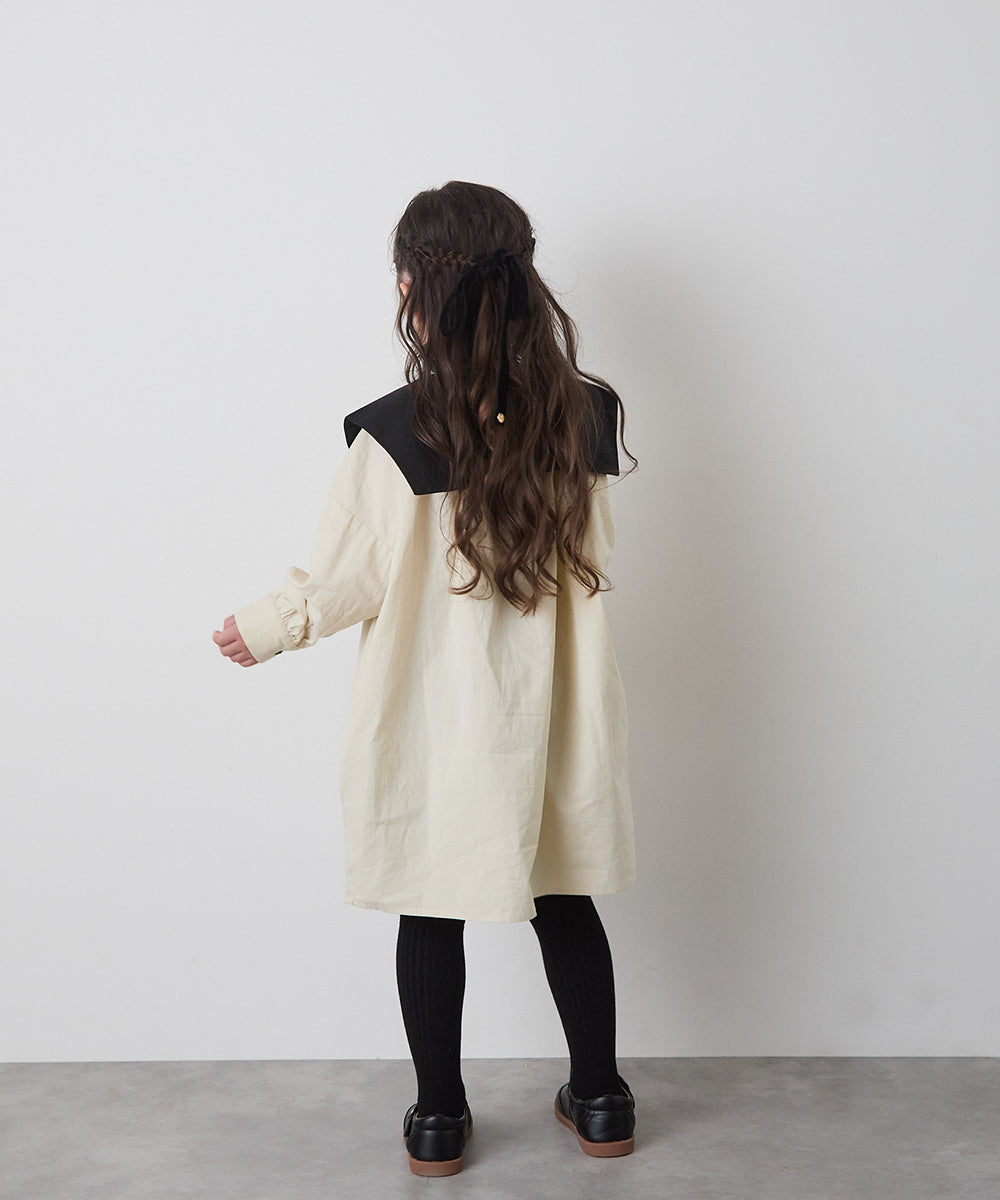 ダブルボタンバイカラー襟ワンピース