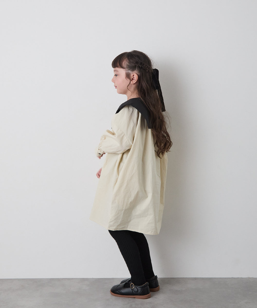 ダブルボタンバイカラー襟ワンピース