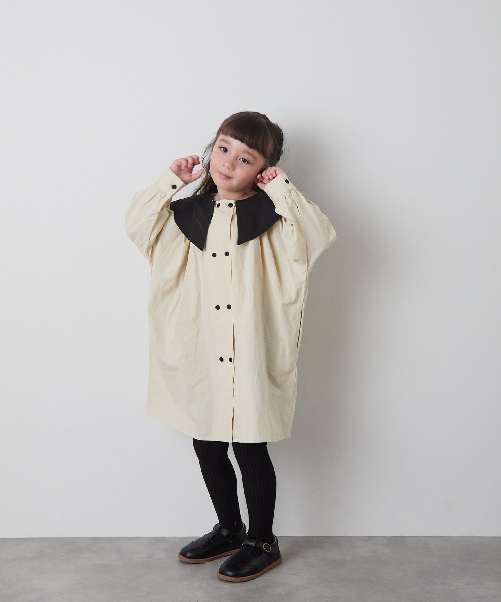 ダブルボタンバイカラー襟ワンピース