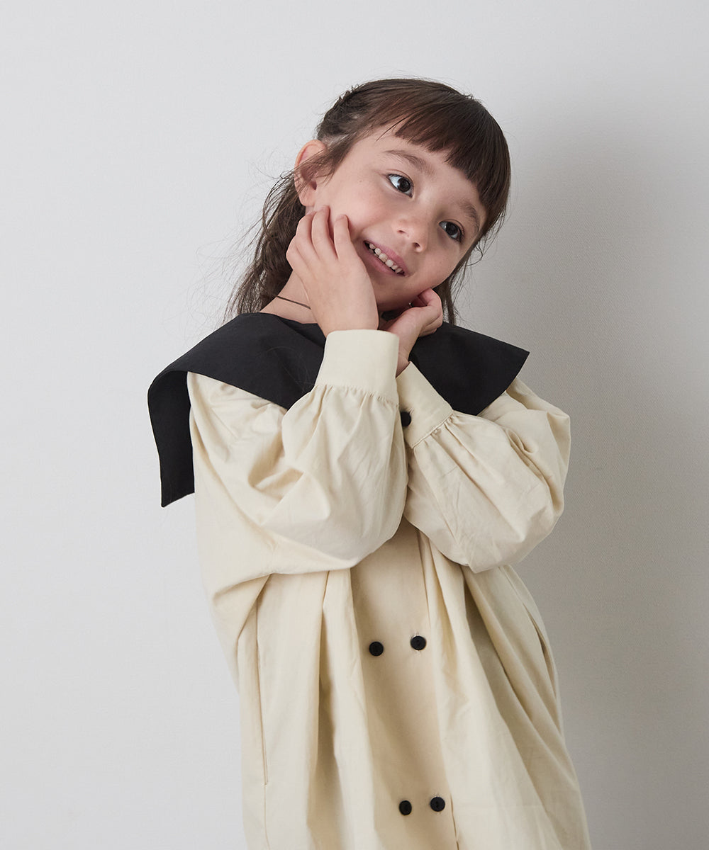 ダブルボタンバイカラー襟ワンピース