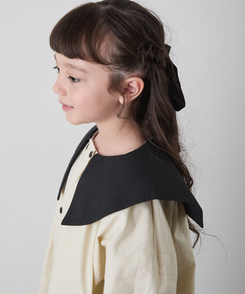 ダブルボタンバイカラー襟ワンピース